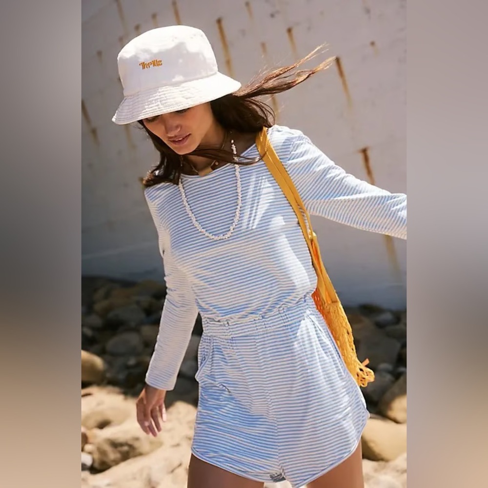 Free People Yvette Striped Playsuit in Chambray